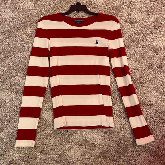 Ralph Lauren maroon/cream long sleeve top with blue horse - Picture 1 of 2
